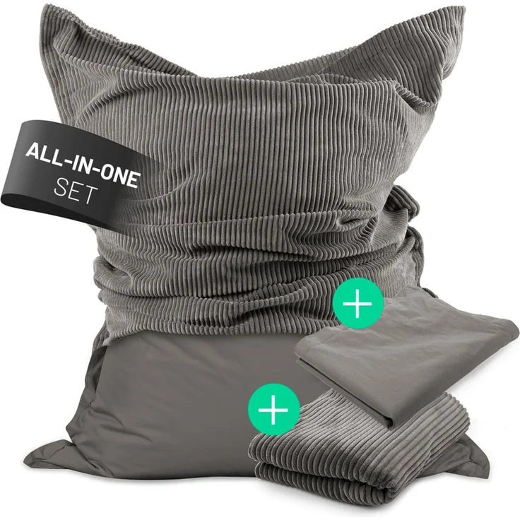 Lumaland Sitzsack Classic XXL All-in-One Set | Riesen Sitzsack XXL mit Cord & Outdoor Bezug für drinnen & draußen | Sofa Sessel mit im Innensack sicher verpackter EPS-Füllung – Hüllen Easy wechselbar – Bild 1