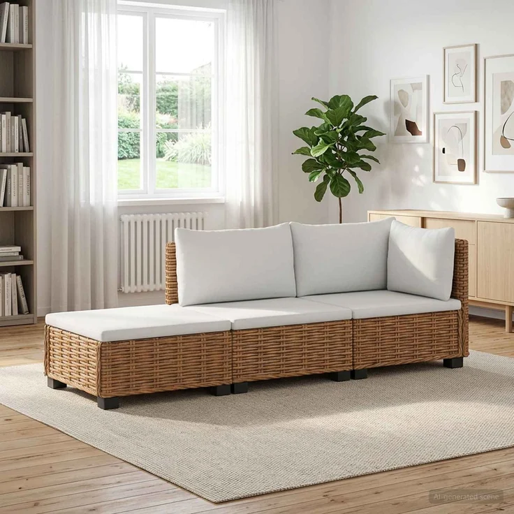 vidaXL 3 Stk. Rattan-Lounge-Set mit Kissen GENDT Naturrattan Natur 3429876 – Bild 1