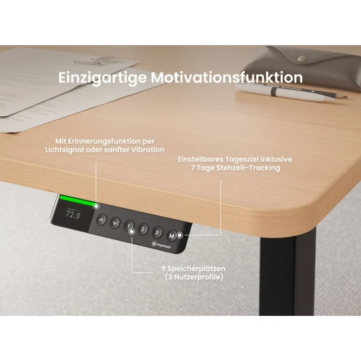 Desktopia Pro X - Elektrisch höhenverstellbarer Schreibtisch / Ergonomischer Tisch mit Memory-Funktion, Buche, Gestell Schwarz, 160x80 cm – Bild 2