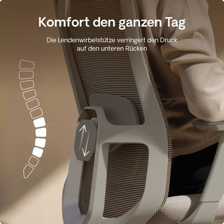 Desktronic Bürostuhl Verstellbarer Ergonomischer SitOne, Grau 4-Dimensional Armlehne, Integrierte 4-Wege-Lendenwirbelstütze – Bild 6