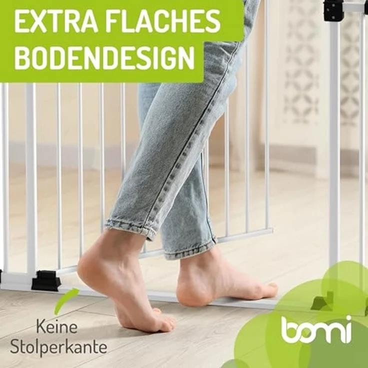 BOMI Türschutzgitter Treppenschutzgitter Merle Flatstep, Babygitter flacher Steg, 63-217 cm (verschiedene Größen, klemm- & verschraubbar), 2-Wege-Öffnung, geprüftes Kindergitter, extra breiter Durchgang – Bild 3
