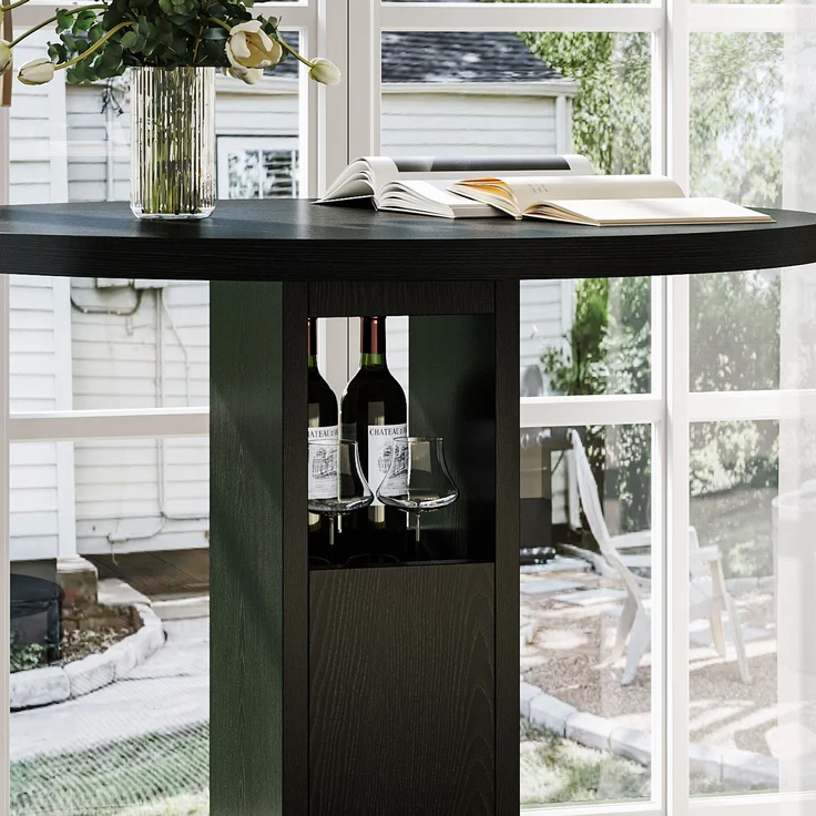 Bartisch-Set Ø 80 cm mit 2 Hockern – runder Esstisch aus Spanplatte und Stahl in Schwarz – Bild 7
