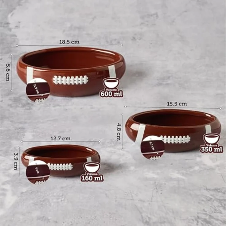 40YARDS Snackschale American Football Snack- & Dipschalen / Schüsseln, Keramik, (3 kleine Schalen: 16, 13, 10 cm) – Bild 4