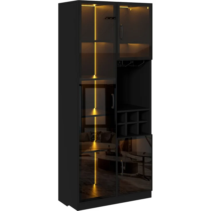 Vitrine 60 x 36 x 160 cm aus MDF und PB mit LED-Beleuchtung, Glastüren und Weinregal – Bild 7