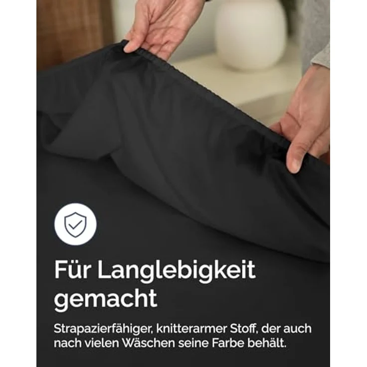 Spannbettlaken 135x190 Schwarz 40 cm Steghöhe - Luxuriöses Spannbetttuch für Einzelbett - Passt auf Matratzen bis zu 40 cm Höhe - Weiches, knitterfreies und atmungsaktives Bettlaken - Einzelpackung – Bild 6