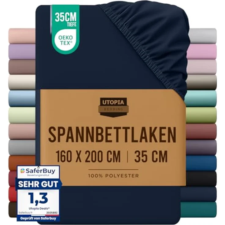 Utopia Bedding - Spannbettlaken 160x200 cm - Marineblau - Oeko-Tex Zertifiziertes Gebürstete Polyester-Mikrofaser Spannbetttuch - 35 cm Tiefe Tasche – Bild 2