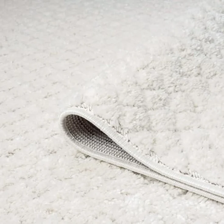 Teppich Läufer fürs Flur - 80x300cm - Hochflor - Boho - Pastell Creme - Einfarbig - Modern Raute Muster- Skandinavisch Flauschig Weich - Schlafzimmer – Bild 5