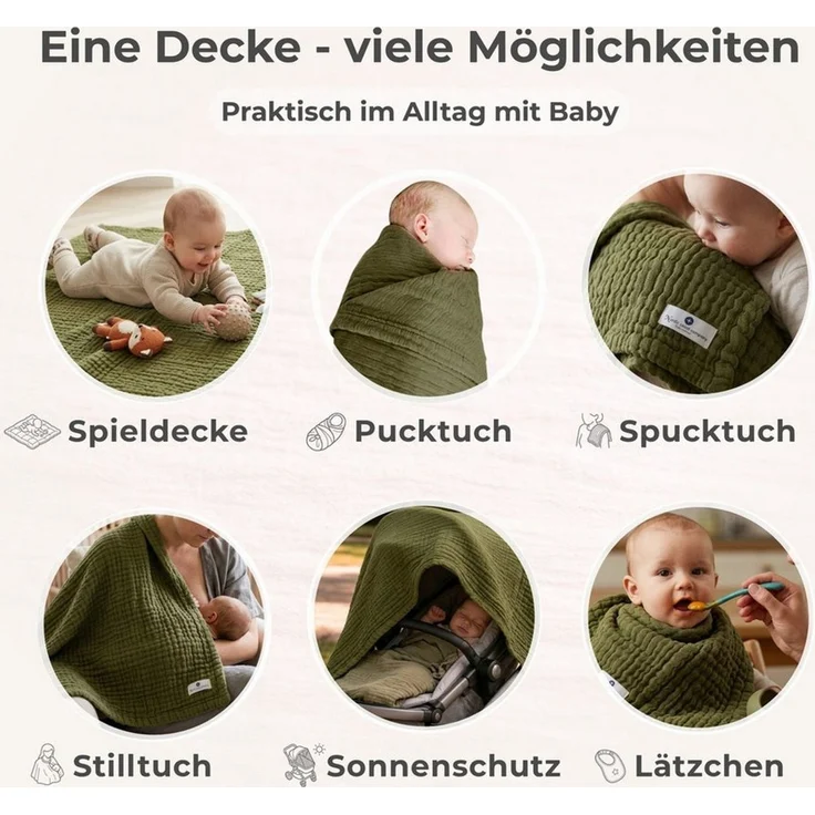Babydecke Babydecke Musselin Kuscheldecke Puckdecke Baby & Neugeborene, Nordic Coast Company, Sommerdecke, Puck-u. Stilltuch, Einschlagdecke, Baumwolle atmungsaktiv – Bild 4