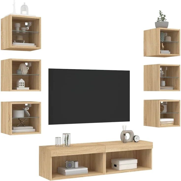 vidaXL 8-tlg. Wohnwand mit LED-Beleuchtung Sonoma-Eiche Holzwerkstoff 3216635 – Bild 3