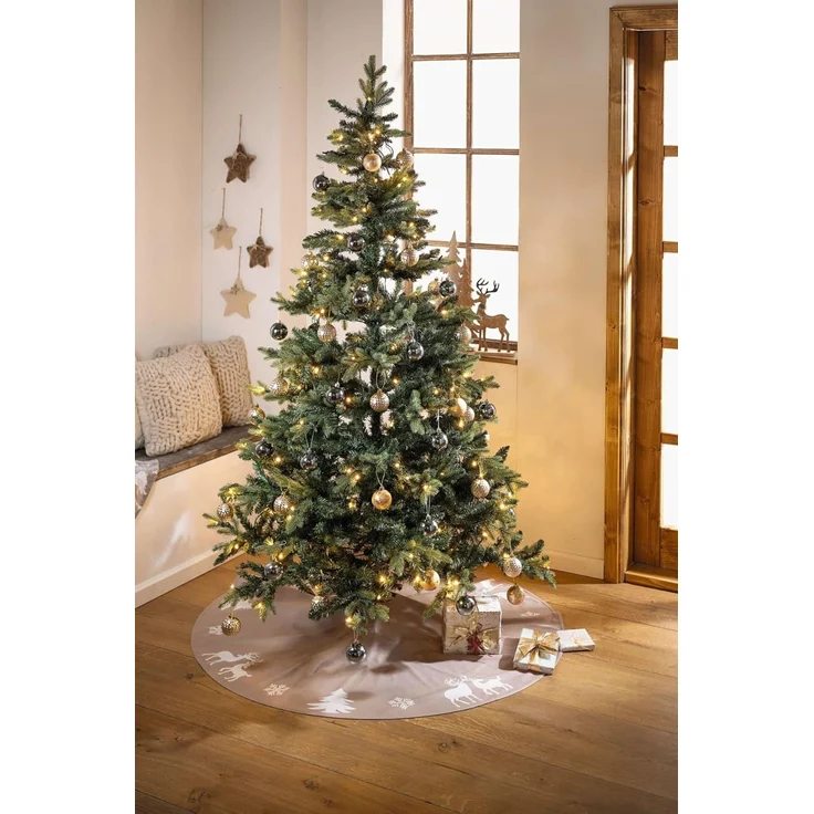Dekoleidenschaft Weihnachtsbaumdecke "Winterwald" beige Ø 120 cm, Christbaumdecke rund, Weihnachtsbaum Rock, Baumdecke wasserabweisend, Tannebaum Decke – Bild 2