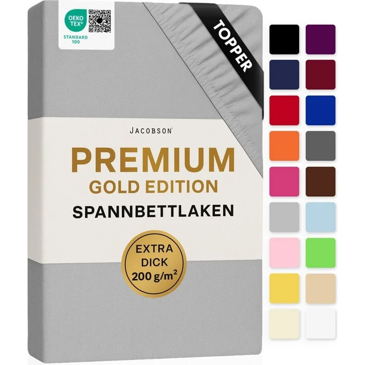 Jacobson Spannbettlaken TOPPER PREMIUM 200 g/m² Jersey aus 97% Baumwolle & 3% Elasthan, Extra dichtes Bettlaken für maximalen Halt – Bild 1