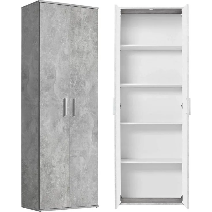 mokebo® Mehrzweckschrank 60cm Breite mit Einlegeböden 'Der Lange' moderner Aktenschrank in Grau aus Holz, Schrank & Haushaltsschrank | 60 x 180 x 34 (B/H/T in cm) | Betonoptik