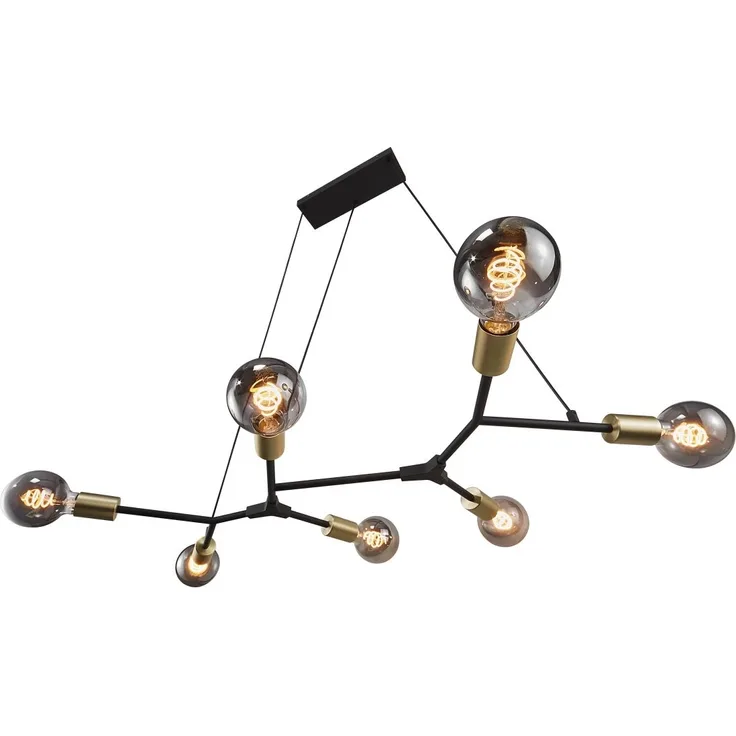 Nordlux Schwarze Pendelleuchten Josefine Breite 91 Cm Messing 7-flammig Rund, Gold, metallisch, schwarz, Metall, 2010303003