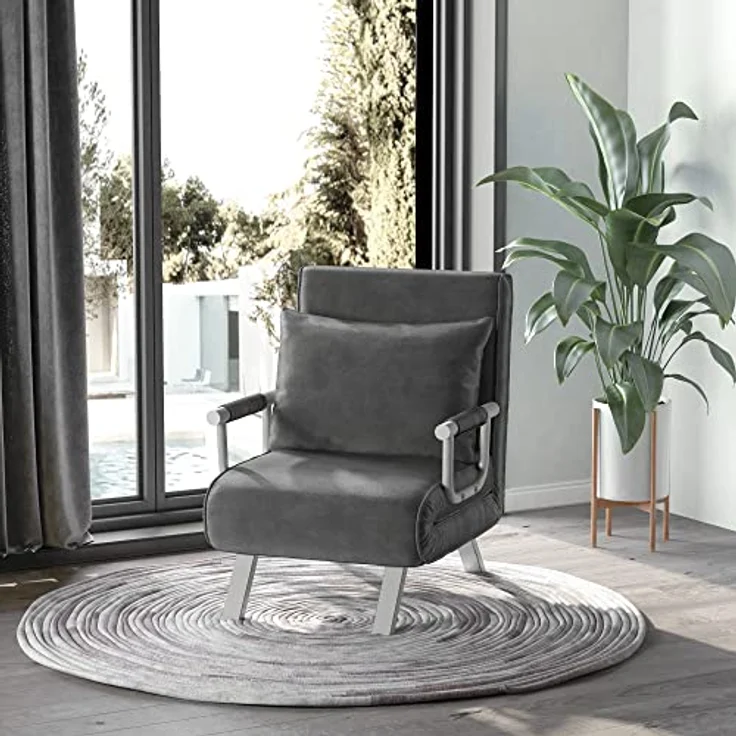 HOMCOM Sessel mit Armlehne, 3-in-1 Gästebett, Klappmatratze, Klappbett (Schlafsessel, 1-St, Schlafsofa), für Wohnzimmer, Hellgrau – Bild 3