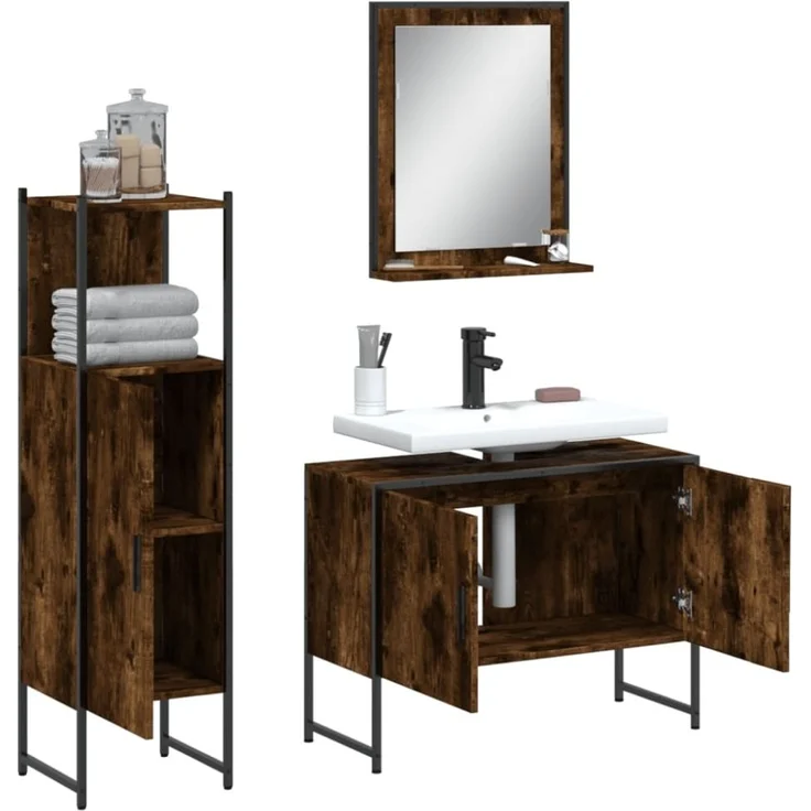 vidaXL 3-tlg. Badmöbel-Set Räuchereiche Holzwerkstoff 3214351 – Bild 5