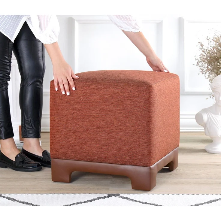 Atelier Del Sofa Stylish Tile Red Pouffe, 50 x 50 x 47 cm | 50% Cotton & 50% Linen, 35 DNS Orthopedic Sponge, 6 cm Thickness | Faux Leather Legs, Modern Comfort – Bild 3