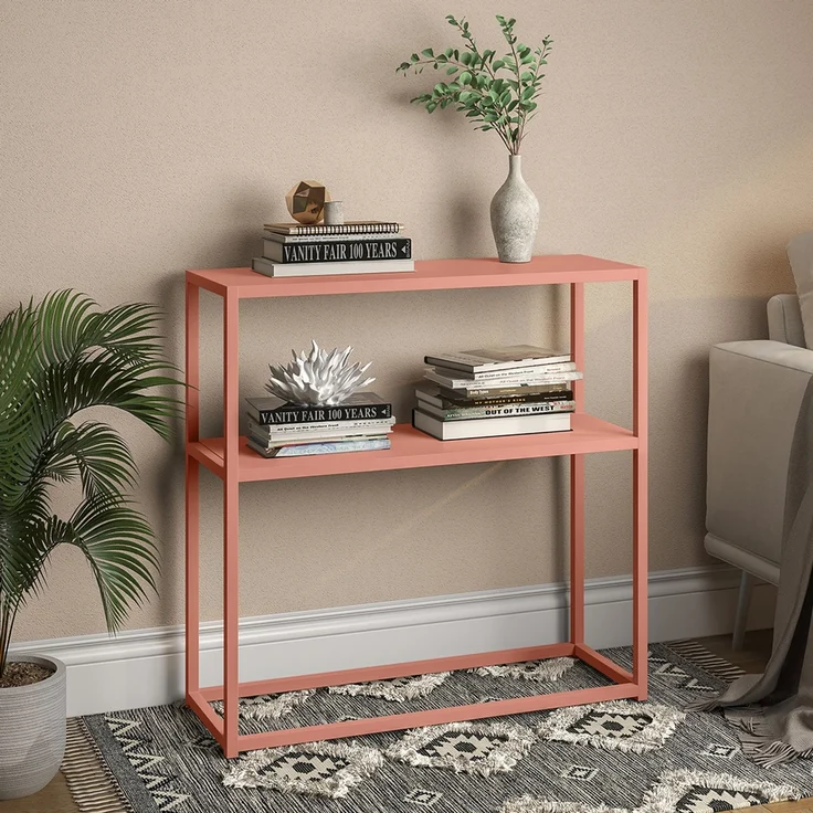 skølm 'Skadi' Konsolentisch mit zwei Ablagen, Metall, terrakotta, 80x28x80 cm, Metallregal mit Stauraum – Bild 1