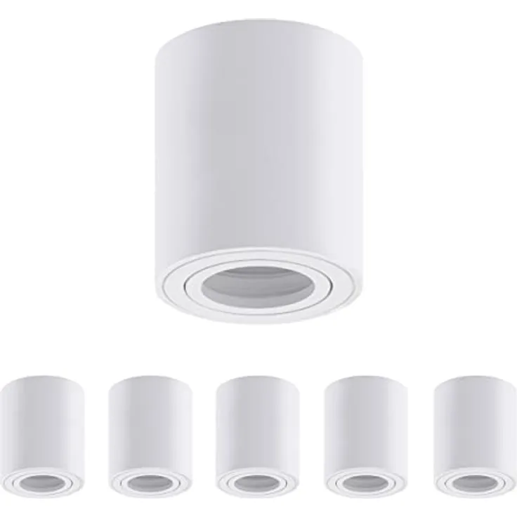 Oktaplex Lile M 6x Aufbauspots für GU 10 & LED-Module, runde Aluminium-Deckenstrahler, 230 V, weiß, Schwenkbereich 30°