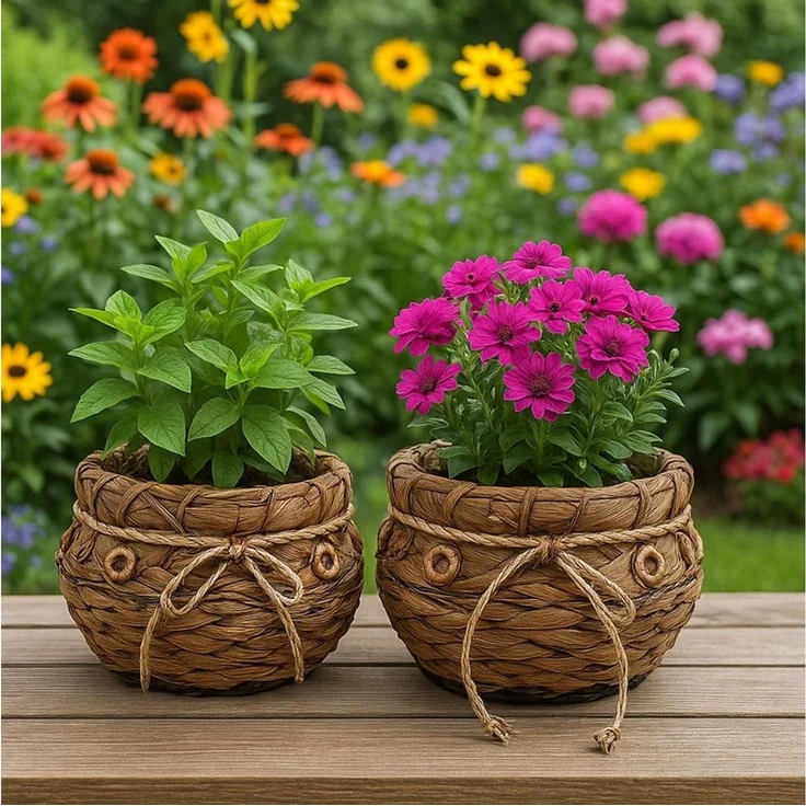 Kobolo Pflanzkübel Übertopf 2er Set Blumentöpfe Pflanzschalen Kokosblatt 2x 35x22 cm – Bild 1