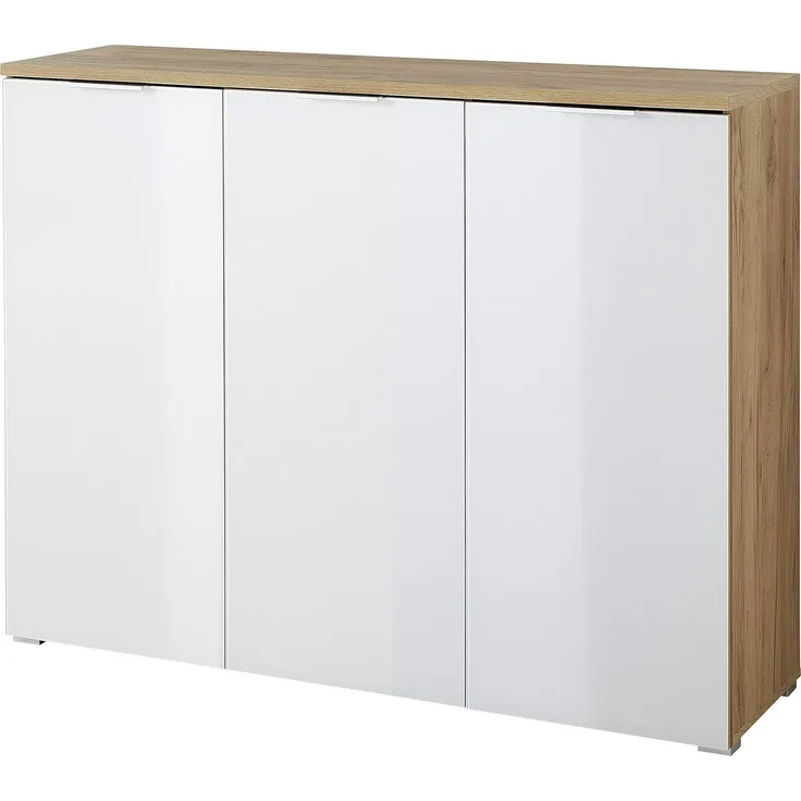 Schuhschrank Turin / GW-Telde, Glas, Holzwerkstoff, Weiß, Holzfarben, 134 x 105 x 40 cm