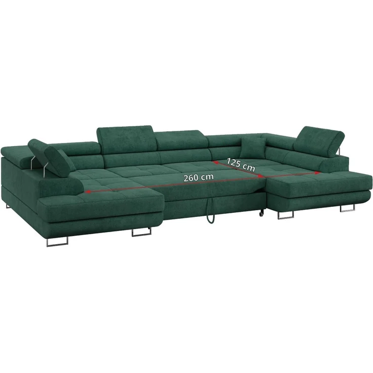 Ecksofa, Wohnzimmer U Couch, Polstersofa mit Bettkasten - GUSTAW-U - Grün Stoff – Bild 8