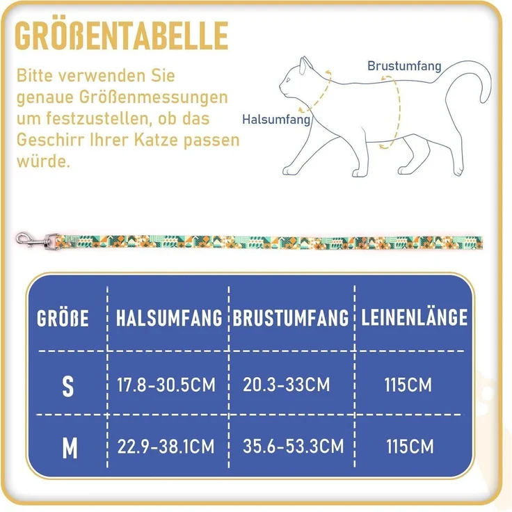 Supet Katzen Geschirr Leine Ausbruchsicher Katzenweste Gehen Kätzchengeschirr M – Bild 6