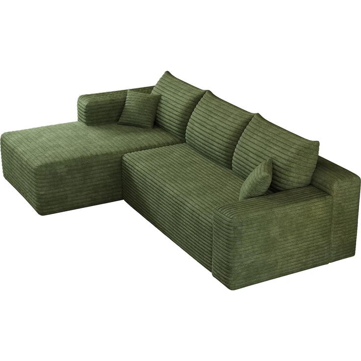 Ecksofa, B 241 x T 151 x H 58 cm, mit grünem Cordbezug und weicher Schaumstoffpolsterung – Bild 7