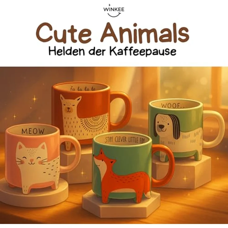 Winkee Becher Cute Animal Kaffeebecher Lama, Keramik – Bild 7