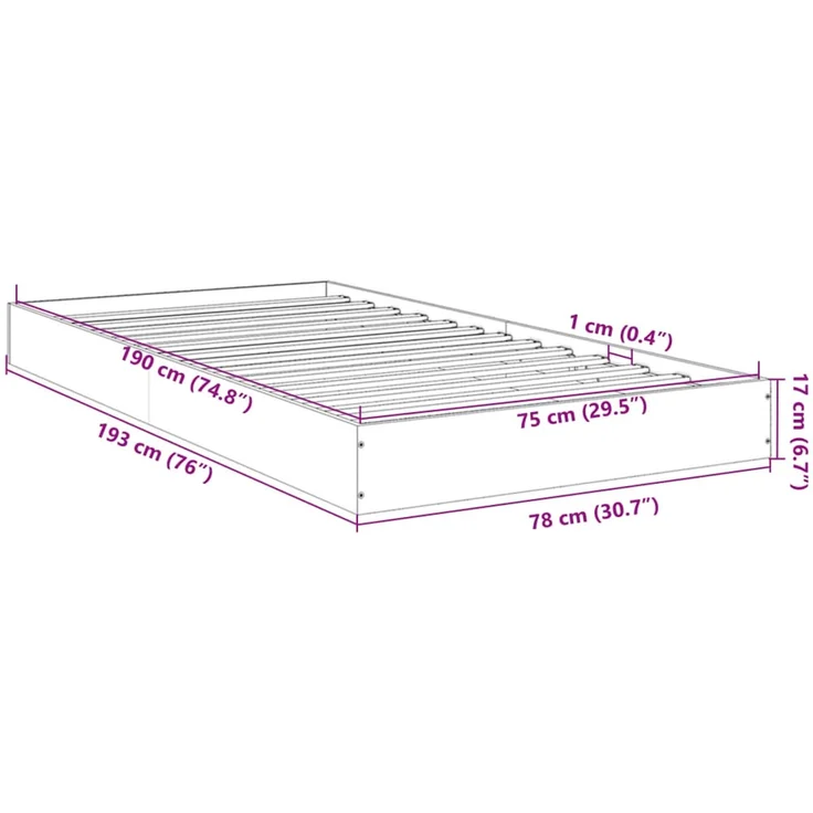 vidaXL Bettgestell ohne Matratze Räuchereiche 75x190 cm Holzwerkstoff 842081 – Bild 10