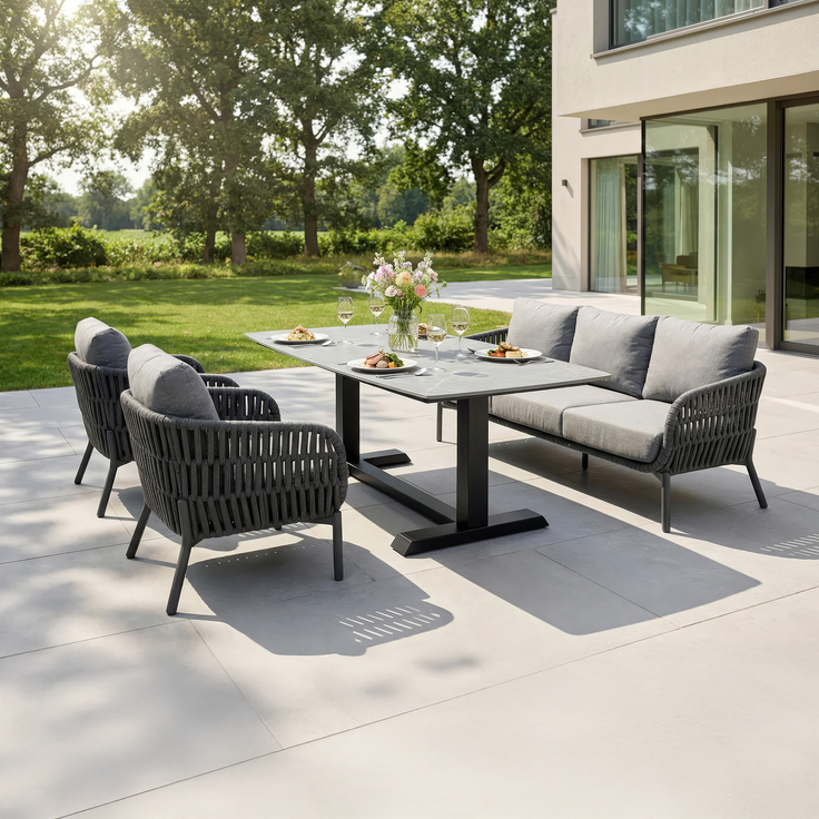 TERRANO Lifttisch 90x180, Bootsform Platte: Sintered Stone Beton-Optik, Gestell: Aluminium anthrazit – Bild 3