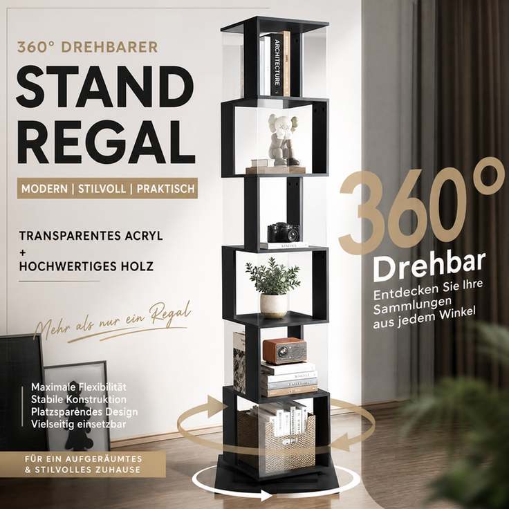 Home Nature Wohnkonzept Bücherregal/Eckregal mit 6 Ebenen, Für Wohnzimmer, Schlafzimmer und Home Office im Industrial Design, Schwarz, 189,5 × 50 × 50 cm – Bild 3
