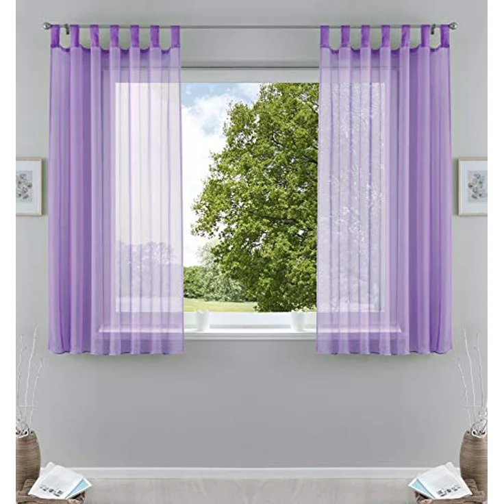 Gardinenbox 2er-Pack Gardinen Transparent Vorhang Set Wohnzimmer Voile Schlaufenschal mit Bleibandabschluß HxB 175x140 cm Flieder, 61000CN – Bild 2