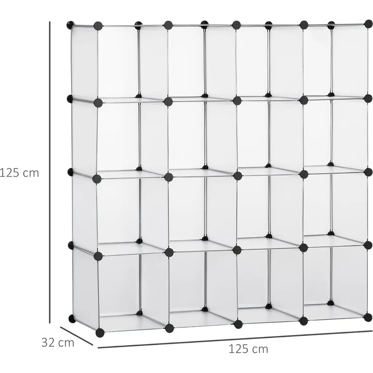 HOMCOM Kommode DIY Regalsystem mit 16 Würfeln (Aufbewahrungsregal, 1 St, DIY-Würfelregal), Kunststoff Stahl Weiß 125 x 32 x 125 cm – Bild 7