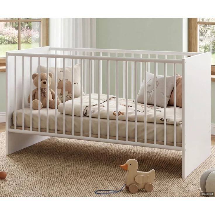 Babyzimmer-Set Kinderzimmer Babybett Wickelkommode Kleiderschrank 91 Weiß Eiche – Bild 3