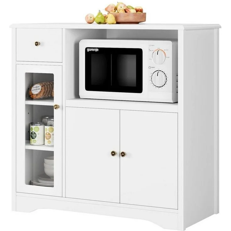 HOMECHO Buffet Küchenschrank weiß Mikrowellenregal mit Schubladen Ablagen – Bild 1