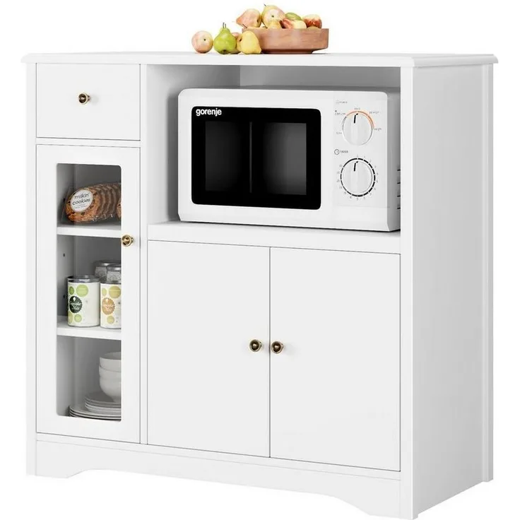 HOMECHO Buffet Küchenschrank weiß Mikrowellenregal mit Schubladen Ablagen