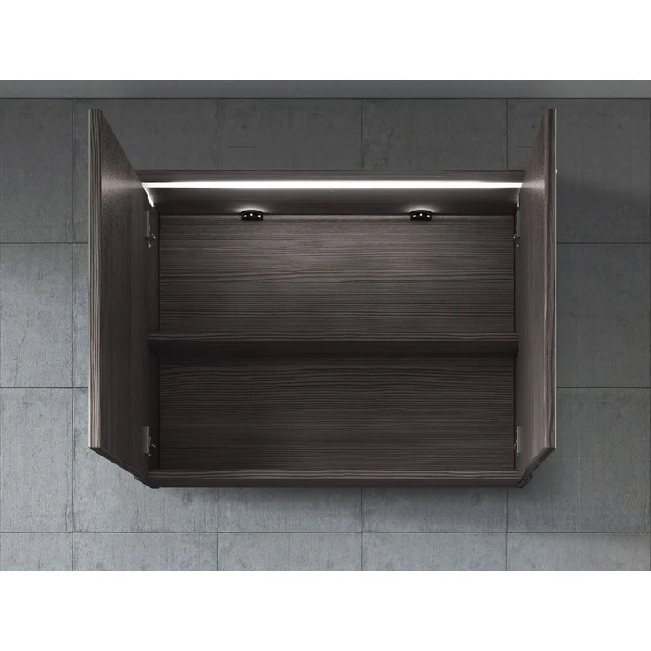 Badplaats Spiegelschrank Paso 80 x 60 cm Grau Eiche - Badezimmerschrank mit Spiegel und 2 Türen – Bild 3