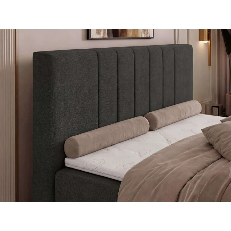 Boxspringbett INERO 140 x 200 mit Matratze H3 und Topper Visco, 7-Zonen-Multipocket-Kern, zwei Bettkästen, Doppelbett, gepolstert Kopfteil - Dunkelgrau Stukture – Bild 5