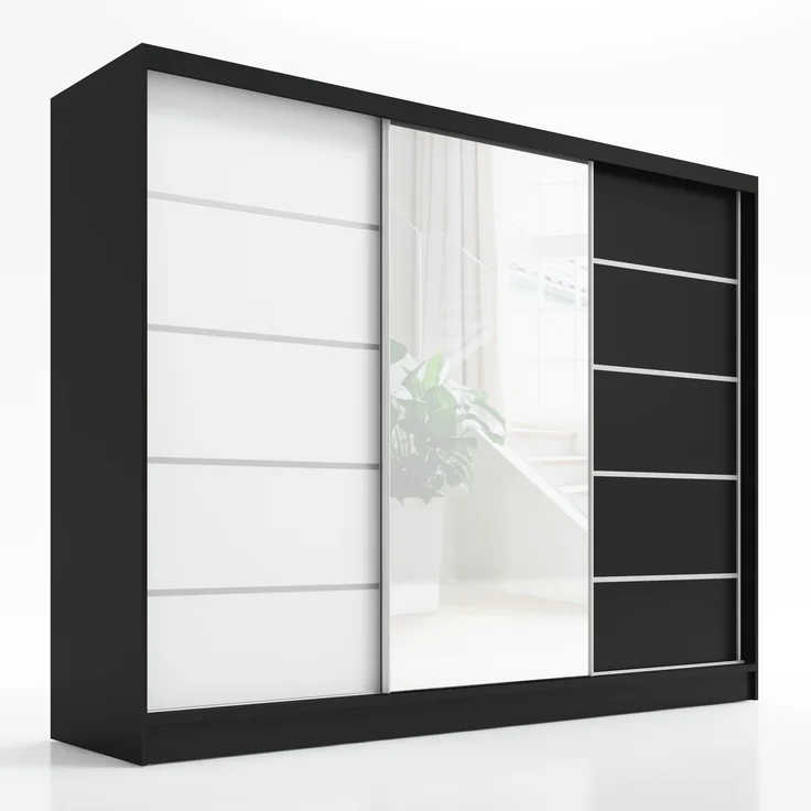 A&J MöbelLand Schwebetürenschrank AURELIA, Schwarz, Weiß, Schwarz, Leiste: Weiß – Bild 1