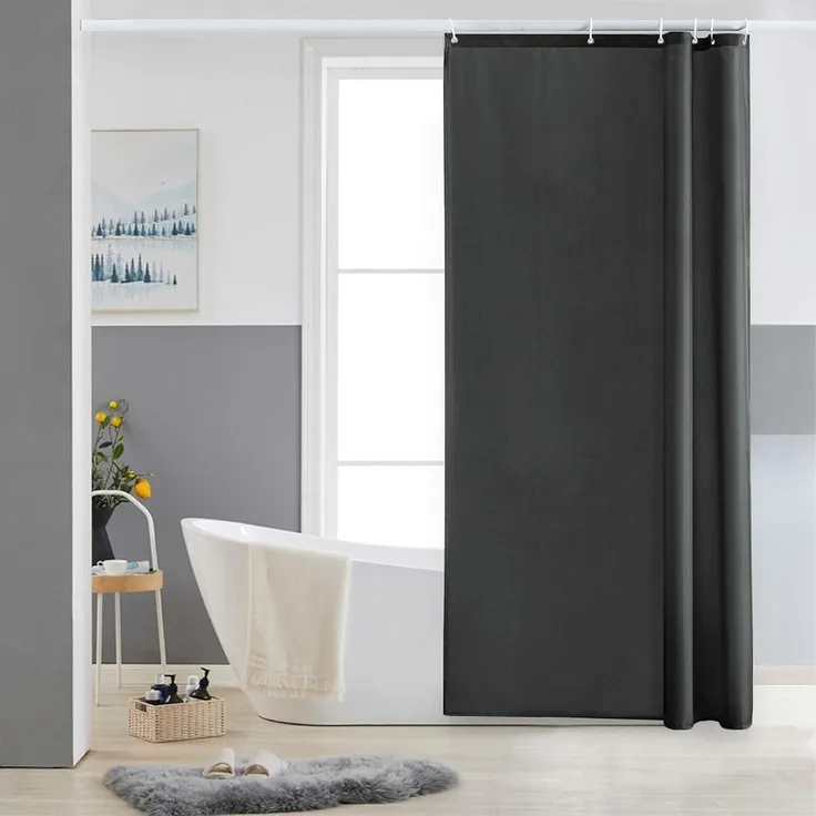 Duschvorhang Eck Dusche Smal Badewanne Textil Dunkelgrau 85x180cm 6 Ringe