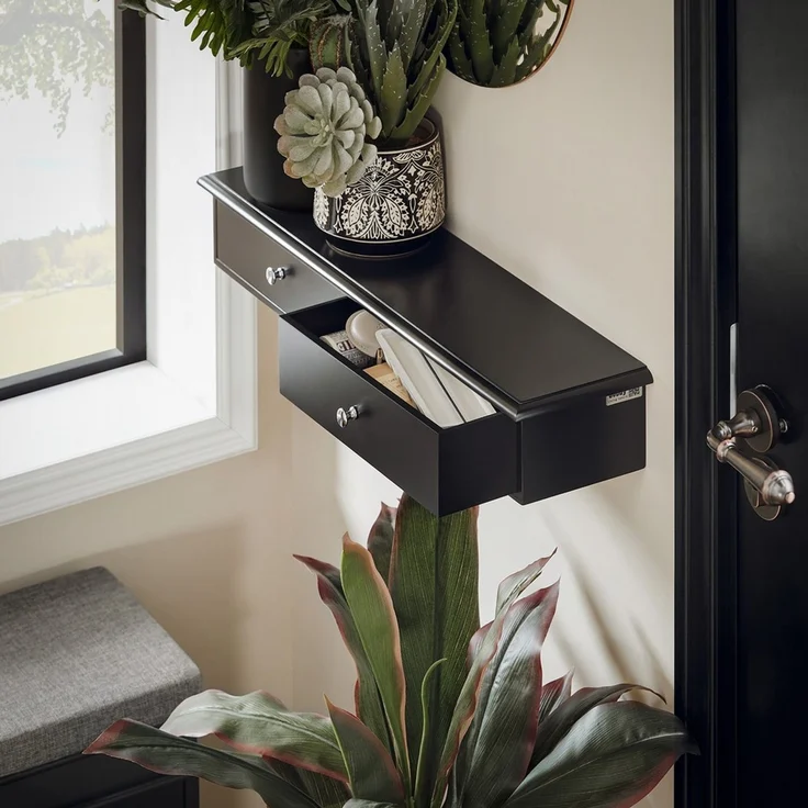 SoBuy FRG43-SCH Wandregal mit schublade, MDF, Lackiert, Schwarz, 64 x 10 x 15 cm – Bild 5