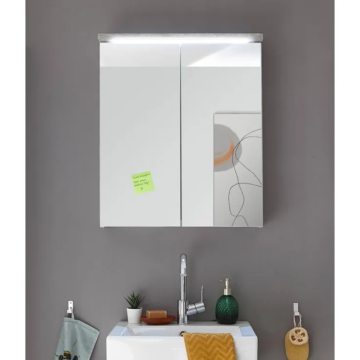 Badezimmerspiegelschrank >Peter< in Weiß Hochglanz aus MDF - 60x68x20cm (BxHxT)