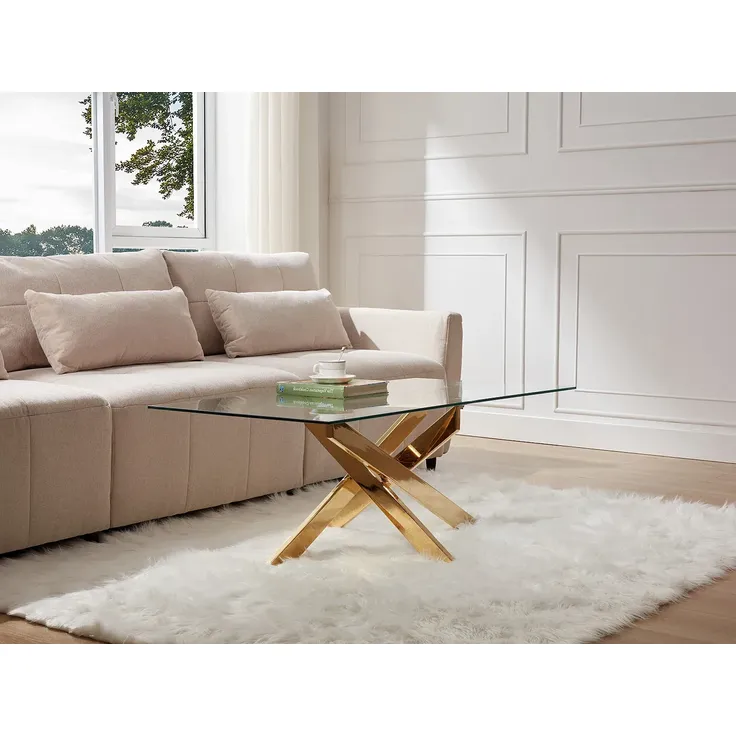 Vente-unique - COSIMA Couchtisch Glas TransparentGoldfarben - B 60 cm x H 45 cm x L 120 cm