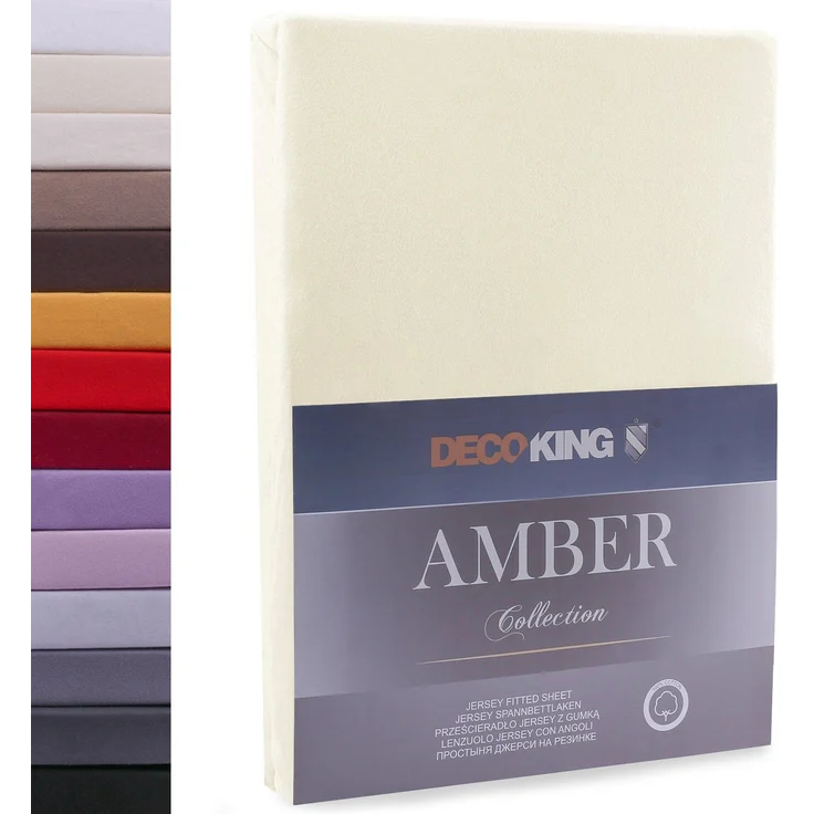 DecoKing Spannbettlaken 180x200 200x200 cm Creme Spannbetttücher Jersey 100% Baumwolle Boxspringbett Amber 180x200 200x200