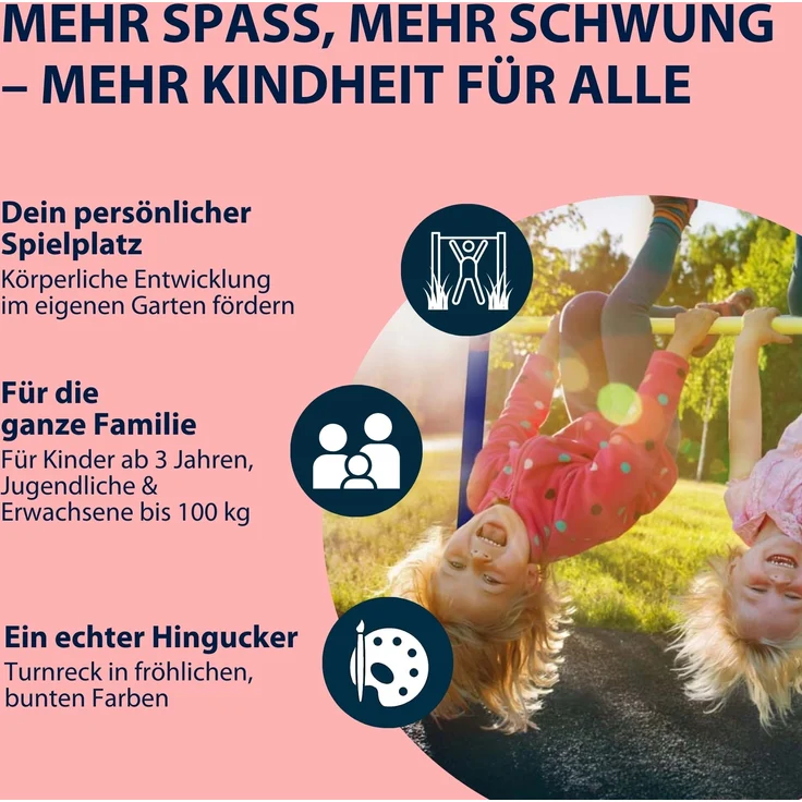 Hudora 64000 'Turn-Reck Fabian', ab 6 Jahren, bis 100 kg belastbar, rot/blau – Bild 8