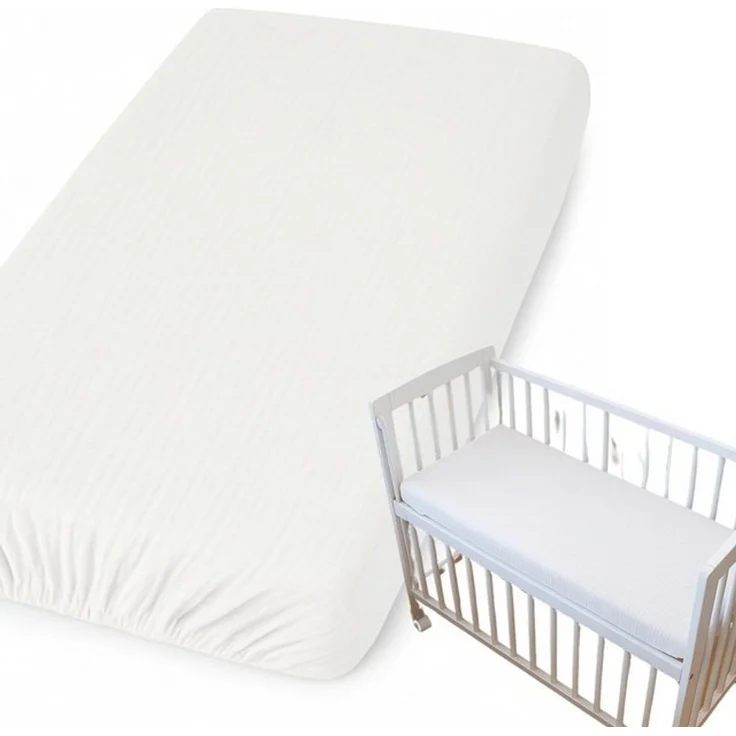 BabyLux Spannbettlaken für Beistellbett 50x90 cm Musselin Bettlaken mit Gummizug, Gummizug: Ja, 50x90_Musselin_Weiß – Bild 3