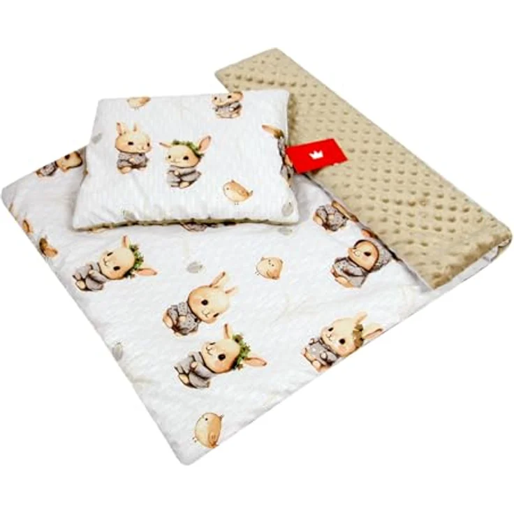 Kinderdecke BABYLUX Babydecke MINKY 2Set Kuscheldecke Decke 75 x 60cm Kinderwagen, BabyLux, MP150 - Beige + Häschen – Bild 3