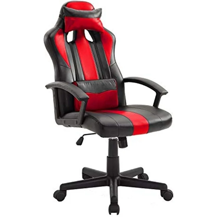 Happy Garden Gamer Sessel schwarz und rot Crash, Gaming Stuhl, ergonomischer Bürostuhl mit Lendenwirbelstütze und Kopfstütze, drehbar, höhenverstellbar und neigbare Rückenlehne – Bild 1