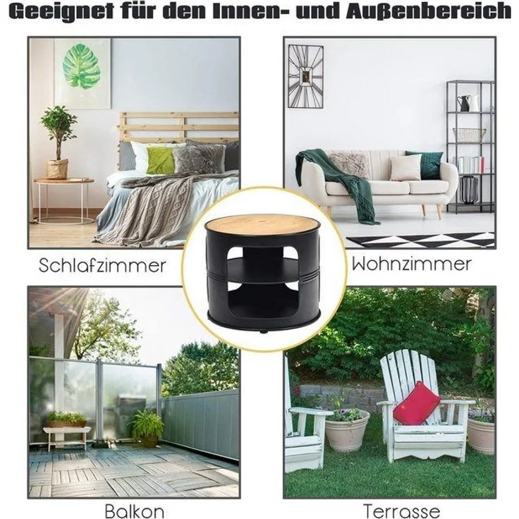 COSTWAY Beistelltisch Nachttisch, Metall, rund, 3 Ebenen, 50x50x41,5cm – Bild 4