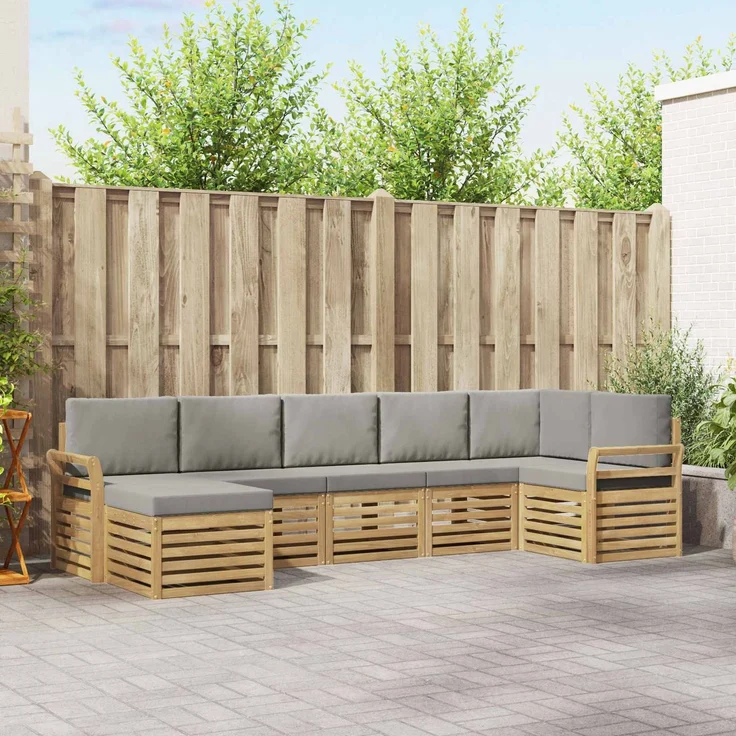 vidaXL Outdoor-Sofagarnitur 7 stk. 6-Sitzer Weiß und Hellgrau 3392196 – Bild 1